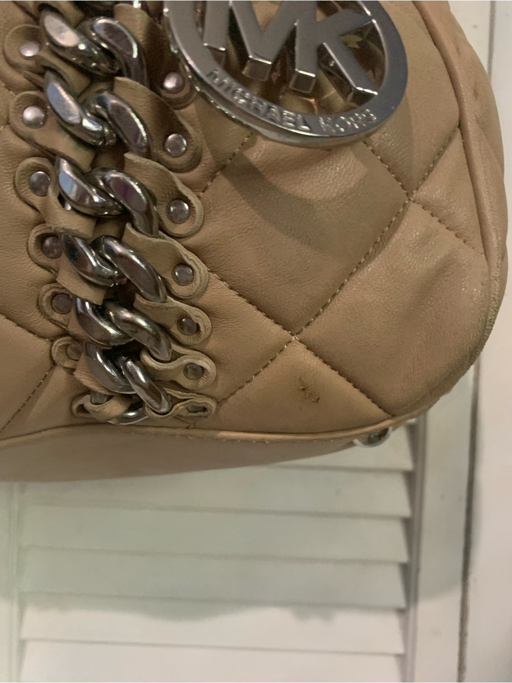 Michael Kors Susannah Beige Quilted Chain-Trim Shoulder Bag Crossbody TT10 - Picture 13 of 14